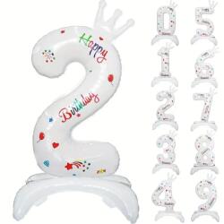 Flippy Balon din Folie Metalizata, Flippy, Figurina Cifra, Model 2 cu Happy Birthday Scris, Tema Aniversare 81 cm, Ambalaj Individual, Pai Inclus, Umflare cu Aer sau Heliu, Alb (133938)