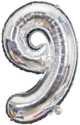 Flippy Balon din Folie Flippy, Cifra 9, 81 cm, Pentru Aer sau Heliu, Bulk, Argintiu (126257)