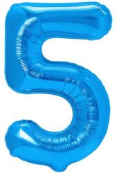 Flippy Balon din folie metalizata, Flippy, Balon aniversar, 40 cm, Albastru, Ambalaj Individual, Pai inclus, Cifra 5 (130630)