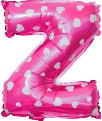 Flippy Balon Folie Metalizata Litera Z, Flippy, 40 cm, Cu Imprimeu Inimioare, Umflati cu Heliu sau Aer, Ambalaj Individual, Pai inclus, Roz (129610)