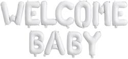 Flippy Set Baloane din Folie Metalizata, Flippy, Figurine Litere, Model Welcome Baby, Tema Aniversare, 40 cm, Ambalaj Individual, Pai inclus, Umflare cu Aer sau Heliu, Alb (130980)
