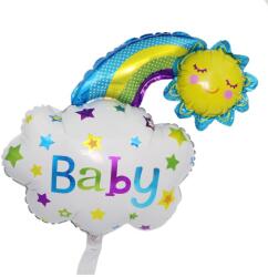 Flippy Balon din Folie Metalizata, Flippy, Figurina Soare si Nor, Tema Botez, 60x53 cm, Ambalaj Individual, Pai Inclus, Umflare cu Aer sau Heliu, Albastru (130966)