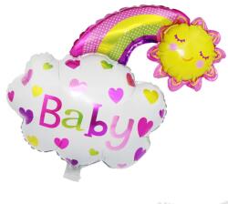 Flippy Balon din Folie Metalizata, Flippy, Figurina Soare si Nor, Tema Botez, 60x53 cm, Ambalaj Individual, Pai Inclus, Umflare cu Aer sau Heliu, Roz (130965)