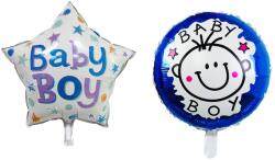 Flippy Set 2 Baloane din Folie Metalizata, Flippy, Figurine Stea si Cerc, Tema Botez Baietel, 45 cm, Ambalaj Individual, Pai Inclus, Umflare cu Aer sau Heliu, Albastru (130968)