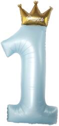 Flippy Balon din Folie Metalizata, Flippy, Figurina Cifra 1, Model Coroana Print, 91 cm, Ambalaj Individual, Pai inclus, Umflare cu Aer sau Heliu, Albastru (131348)