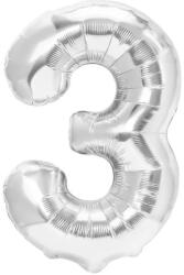 Flippy Balon din Folie Metalizata, Flippy, Figurina Cifra, Tema Aniversare 80 cm, Ambalaj Individual, Pai inclus, Umflare cu Aer sau Heliu, Argintiu, Cifra 3 (130589)