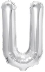 Flippy Balon Folie Metalizata Litera U, Flippy, 80 cm, Umflati cu Heliu sau Aer, Ambalaj Individual, Pai inclus, Argintiu (129475)