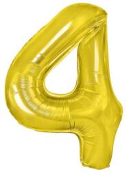 Flippy Balon din Folie Metalizata Flippy, Figurina Cifra, Tema Aniversare 80 cm, Ambalaj Individual, Pai inclus, Umflare cu Aer sau Heliu, Auriu, Cifra 4 (130600)