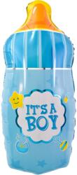 Flippy Balon din Folie Metalizata, Flippy, Mini Figurina Biberon, Model It's a Boy, Tematica Gender Reveal, 44x20 cm, Ambalaj Individual, Pai Inclus, Umflare cu Aer sau Heliu, Albastru (127428)