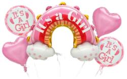 Flippy Baloane decorative tematica BABY SHOWER, Flippy, ITS A GIRL, pentru gender reveal, botez, set din 5 bucati, 66 x 91 cm, Roz (129931)