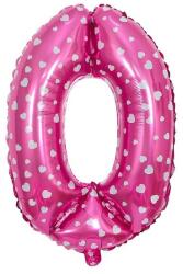 Flippy Balon din Folie Metalizata Flippy, Figurina Cifra, Imprimeu Inimi, Tema Aniversare 80 cm, Ambalaj Individual, Pai inclus, Umflare cu Aer sau Heliu, Roz, Cifra 0 (127165)