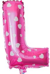 Flippy Balon Folie Metalizata Litera L, Flippy, 40 cm, Cu Imprimeu Inimioare, Umflati cu Heliu sau Aer, Ambalaj Individual, Pai inclus, Roz (129596)