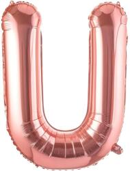 Flippy Balon Folie Metalizata Litera U, Flippy, 100 cm, Umflati cu Heliu sau Aer, Ambalaj Individual, Pai inclus, Rose Gold (129423)