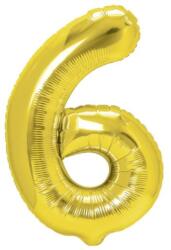 Flippy Balon din Folie Metalizata Flippy, Figurina Cifra, Tema Aniversare 100 cm, Ambalaj Individual, Pai inclus, Umflare cu Aer sau Heliu, Auriu, Cifra 6 (127072)