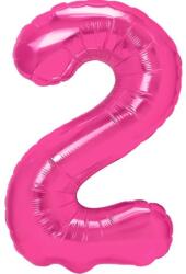 Flippy Balon din Folie Metalizata Flippy, Figurina Cifra, Tema Aniversare 40 cm, Ambalaj Individual, Pai inclus, Umflare cu Aer sau Heliu, Roz, Cifra 2 (129188)