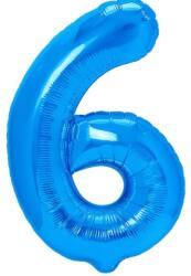 Flippy Balon din Folie Metalizata Flippy, Figurina Cifra, Tema Aniversare 80 cm, Ambalaj Individual, Pai inclus, Umflare cu Aer sau Heliu, Albastru, Cifra 6 (130619)