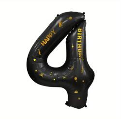 Flippy Balon din Folie Metalizata Flippy, Figurina Cifra, Scris Happy Birthday, Tema Aniversare 100 cm, Ambalaj Individual, Pai inclus, Umflare cu Aer sau Heliu, Negru, Cifra 4 (129271)