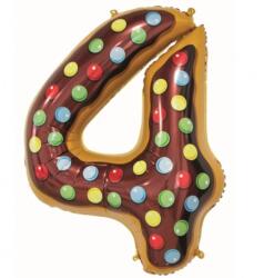 Flippy Balon din Folie Metalizata Flippy, Figurina Cifra, Imprimeu Gogosi, Tema Aniversare 100 cm, Ambalaj Individual, Pai inclus, Umflare cu Aer sau Heliu, Multicolor, Cifra 4 (129130)