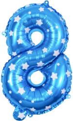 Flippy Balon din Folie Metalizata Flippy, Figurina Cifra, Imprimeu Stele, Tema Aniversare 80 cm, Ambalaj Individual, Pai inclus, Umflare cu Aer sau Heliu, Albastru, Cifra 8 (127186)
