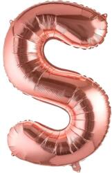 Flippy Balon Folie Metalizata Litera S, Flippy, 100 cm, Umflati cu Heliu sau Aer, Ambalaj Individual, Pai inclus, Rose Gold (129421)