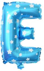 Flippy Balon Folie Metalizata Litera E, Flippy, 40 cm, Cu Imprimeu Stelute, Umflati cu Heliu sau Aer, Ambalaj Individual, Pai inclus, Albastru (129563)