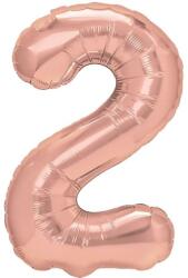 Flippy Balon din Folie Metalizata Flippy, Figurina Cifra, Tema Aniversare 40 cm, Ambalaj Individual, Pai inclus, Umflare cu Aer sau Heliu, Rose Gold, Cifra 2 (129218)
