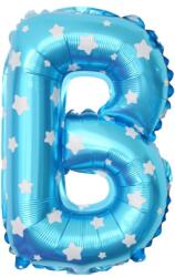 Flippy Balon Folie Metalizata Litera B, Flippy, 40 cm, Cu Imprimeu Stelute, Umflati cu Heliu sau Aer, Ambalaj Individual, Pai inclus, Albastru (129560)