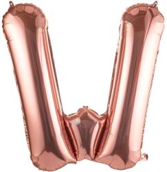 Flippy Balon Folie Metalizata Litera W, Flippy, 80 cm, Umflati cu Heliu sau Aer, Ambalaj Individual, Pai inclus, Rose Gold (129503)