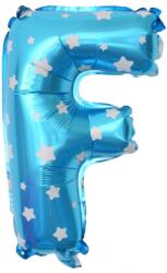 Flippy Balon Folie Metalizata Litera F, Flippy, 40 cm, Cu Imprimeu Stelute, Umflati cu Heliu sau Aer, Ambalaj Individual, Pai inclus, Albastru (129564)