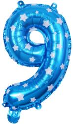 Flippy Balon din Folie Metalizata Flippy, Figurina Cifra, Imprimeu Stele, Tema Aniversare 80 cm, Ambalaj Individual, Pai inclus, Umflare cu Aer sau Heliu, Albastru, Cifra 9 (127187)