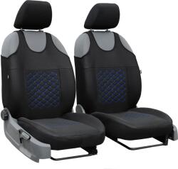 AUTO-DEKOR Huse auto universale din material textil MOTIVE potrivite pentru Hyundai Pony, negre cu cusături albastre, 2 buc