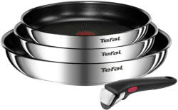 Tefal Set 4 piese Tefal Ingenio Emotion L897S455, tigaie de 22 24 28 cm, maner detasabil, invelis antiaderent, Thermo-Signal, inductie, argintiu (L897S455)