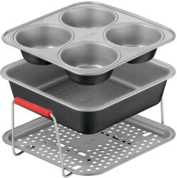 Tefal Set de 3 accesorii Tefal Dail Easy J701S344 pentru friteuze de 4.6 L, invelis antiaderent, otel carbon, tava perforata cu manere si 2 forme, negru g (J701S344)