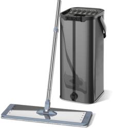 Dreamramp Set DreamRamp galeata mop plat din inox galeata dreptunghiulara, finisaj lucios si orificiu de scurgerea a apei cu doua rezerve. Negru (INOX12)