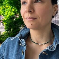 Ezera Colier choker Elina din margele Miyuki verde cu Malachit natural si argint placat cu aur 925 (CMMNELIN)
