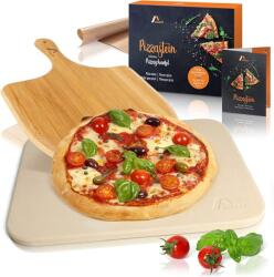Amazy Set de pizza, piatra copt, lopata lemn si foaie de copt permanenta, Amazy, 38 cm x 30 cm x 1, 5 cm, Crem (AMZY-000007)
