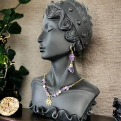 Ezera Colier boho cu cipsuri de Ametist si perle din otel inoxidabil placat cu aur de 14K (CBOHOSS-1)
