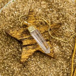 Ezera Lant cu Pandantiv Cuart Alb Cristal Stanca brut Apala, placat cu aur 18K (EZLAPA)