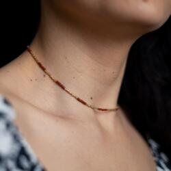 Ezera Colier pietre semipretioase Jasp Rosu, choker pietre naturale elegant Vania, Sunstone Miyuki Seed, placat cu aur 18 K (EZCVAN-3)