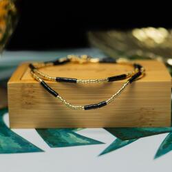 Ezera Colier placat cu aur 18 K, pietre semipretioase choker pietre naturale Agat Negru si Sunstone Miyuki Seed, elegant Vania (EZCVAN-1)