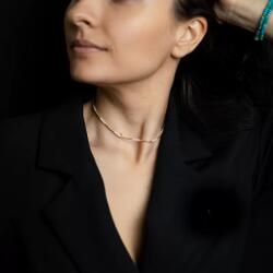 Ezera Colier pietre semipretioase Cuart Roz, choker pietre naturale elegant Vania cu Sunstone Miyuki Seed, placat cu aur 18 K (EZCVAN-2)