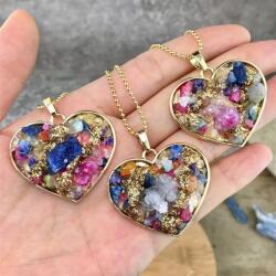 Ezera Colier multicolor cu pandantiv inima, Madee, cu pietre semipretioase druzy aplicate, placat cu aur de 18K (CMAD)