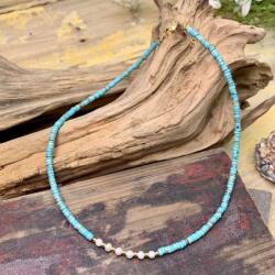 Ezera Colier choker turcoaz din piatra naturala Shoushan, Aisoon, cu perle de apa dulce placat cu aur de 18K (CAIS)