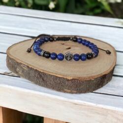 Ezera Bratara barbati snur Ambar din pietre de Lapis lazuli si accesorii din inox (BBSNAMB)