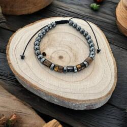 Ezera Bratara barbati handmade Amos din Hematit si Ochi de Tigru, ajustabila cu snur (BBAMOSSN)