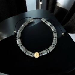 Ezera Bratara snur barbati Alger din Pirita cu charm din inox placat auriu (BBSALG)
