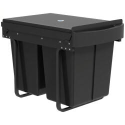 HomCom Coș de gunoi glisant sub chiuvetă, coș pentru colectare selectivă, 2 x 20L, găleți interioare detașabile, 52 x 33, 5 x 41 cm, negru | Aosom Romania (851-073V01BK) Cos de gunoi