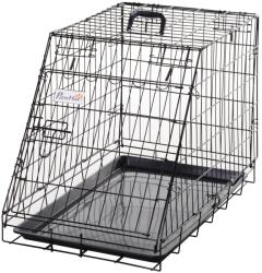 PawHut Cușcă de Transport pentru Câini, Metal și PP, Formă Trapezoidală pentru Mașină, cu Mâner, 76x48x55cm, Negru | Aosom Romania (D02-034V01)