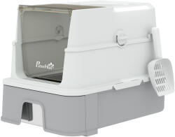 PawHut Litieră pentru pisică cu capac detașabil, sertar glisant, lopată, 2 saci filtranti și pedală, 60x40x45cm, Gri | Aosom Romania (D31-166V00GY)