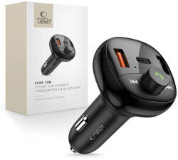 Tech-Protect CC06 bluetooth FM transmitter / autós töltő, 2xUSB-A-UCB-C, PD, 70W, fekete